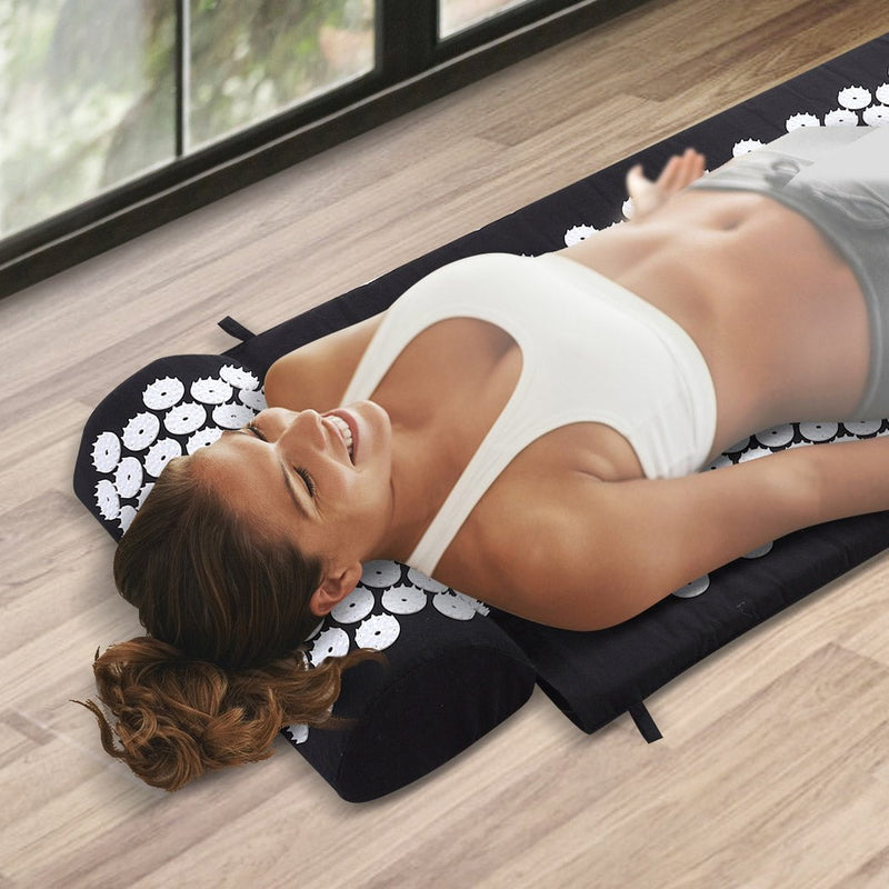 Acupressure Mat Yoga Massage Sit Lying Pain Stress Relax Black 68 x 42cm