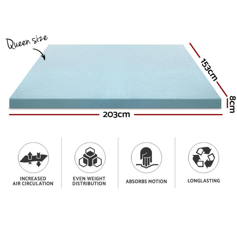 Giselle Bedding Cool Gel Memory Foam Mattress Topper w/Bamboo Cover 8cm - Queen - Payday Deals