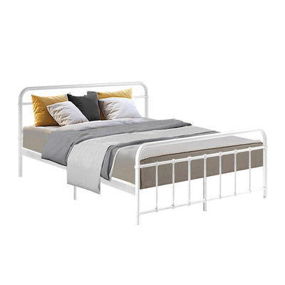 Artiss LEO Metal Bed Frame - Queen (White) - Payday Deals