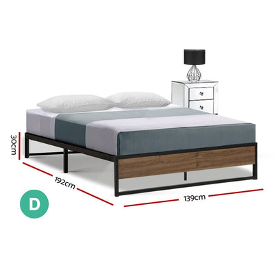 Artiss Metal Bed Frame Double Size Mattress Base Foundation Wooden Black OSLO