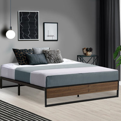 Artiss Metal Bed Frame Double Size Mattress Base Foundation Wooden Black OSLO