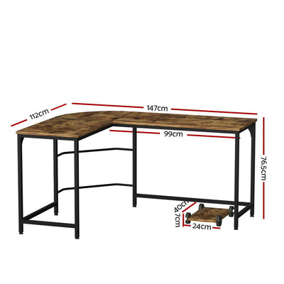 Artiss Corner Computer Desk L-Shaped Student Home Office Study Table Brown