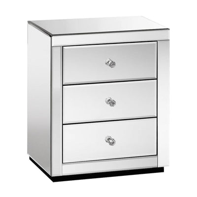 Artiss Mirrored Bedside Table Drawers Furniture Mirror Glass Presia Silver - Payday Deals