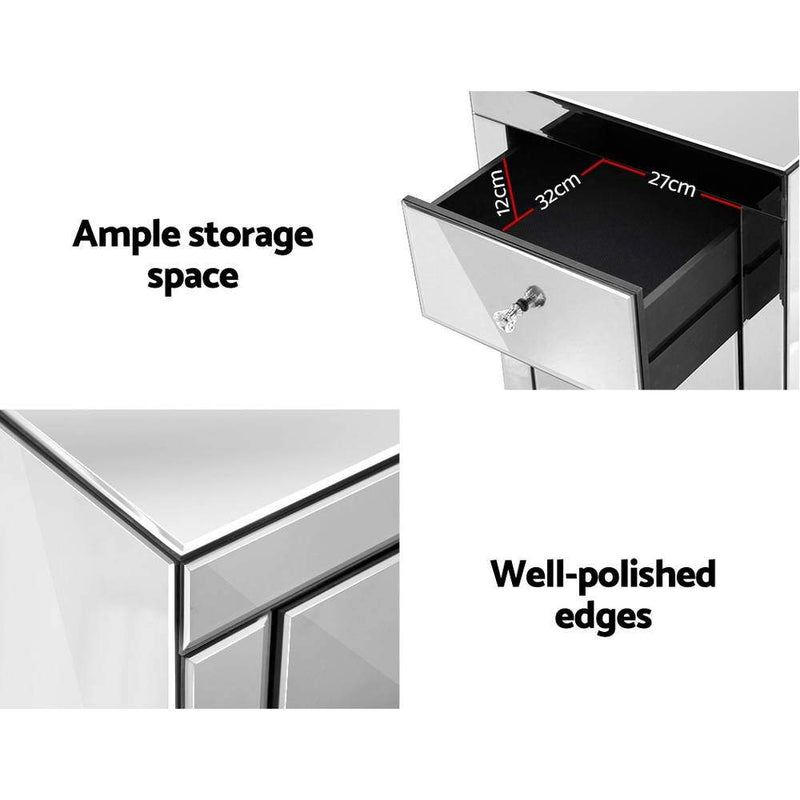 Artiss Mirrored Bedside Table Drawers Furniture Mirror Glass Presia Silver - Payday Deals