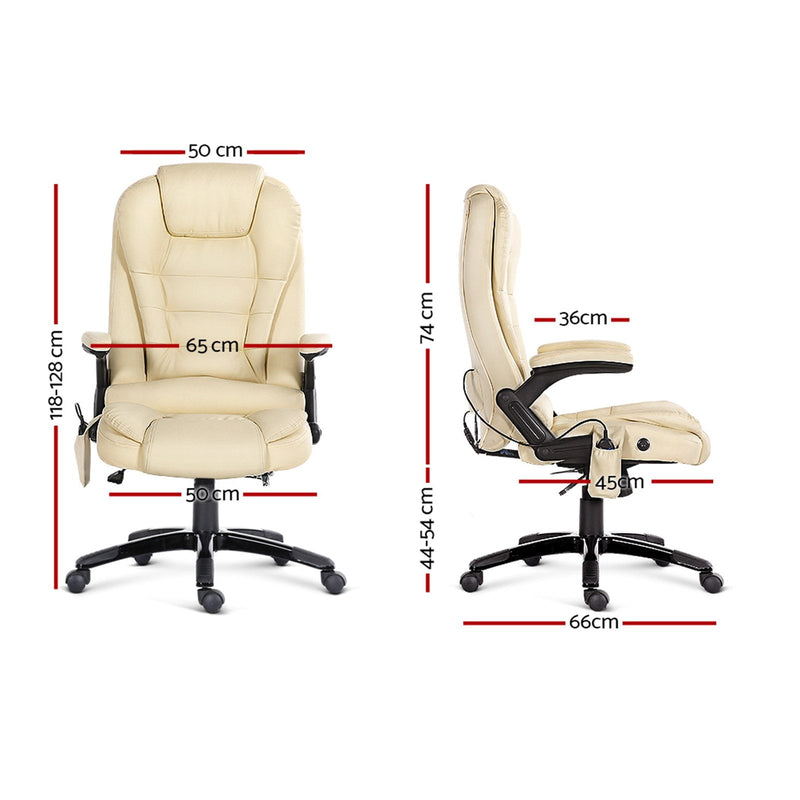 8 Point PU Leather Reclining Massage Chair - Beige - Payday Deals