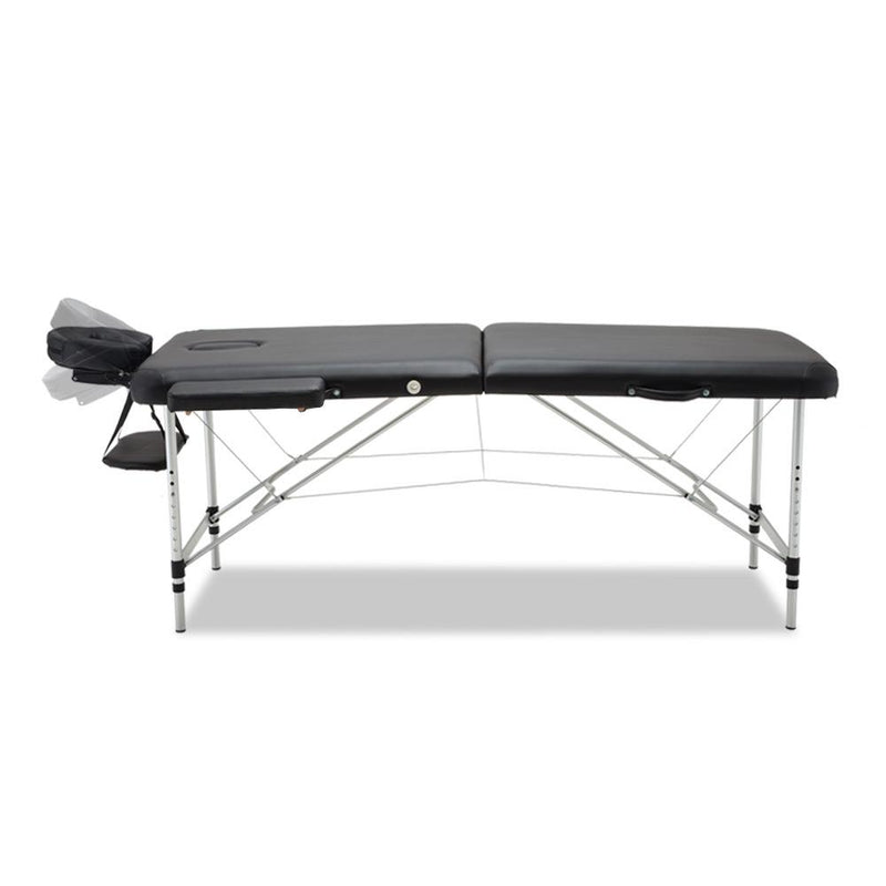 Zenses 70cm Wide Portable Aluminium Massage Table Two Fold Treatment Beauty Therapy Black - Payday Deals