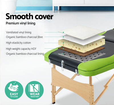 Zenses 3 Fold Portable Wood Massage Table - Black & Lime - Payday Deals