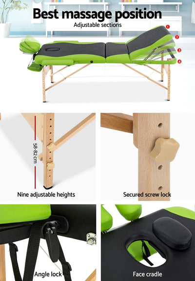 Zenses 3 Fold Portable Wood Massage Table - Black & Lime - Payday Deals