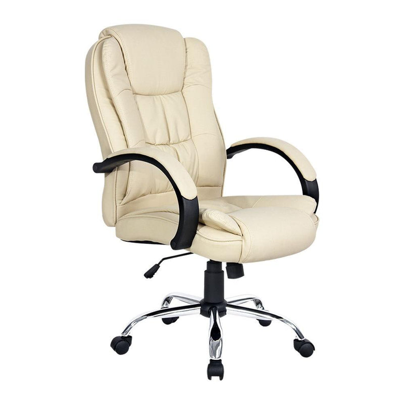 Artiss Office Chair Gaming Computer Chairs Executive PU Leather Seat Beige - Payday Deals