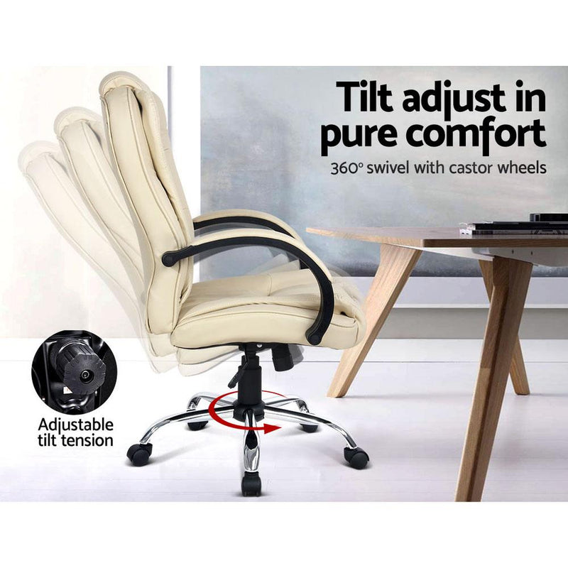 Artiss Office Chair Gaming Computer Chairs Executive PU Leather Seat Beige - Payday Deals