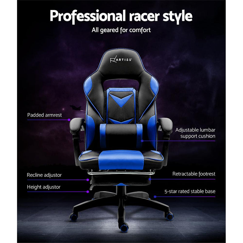 Artiss Office Chair Computer Desk Gaming Chair Study Home Work Recliner Black Blue - Payday Deals