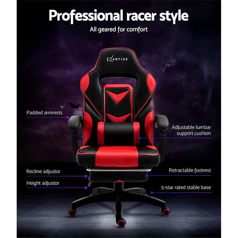 Artiss Office Chair Computer Desk Gaming Chair Study Home Work Recliner Black Red - Payday Deals