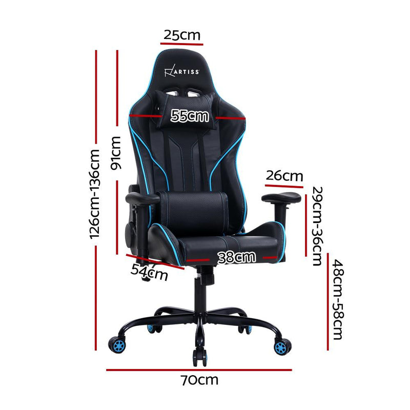 Artiss Gaming Office Chair Computer Chairs Leather Seat Racing Racer Recliner Meeting Chair Black Blue - Payday Deals