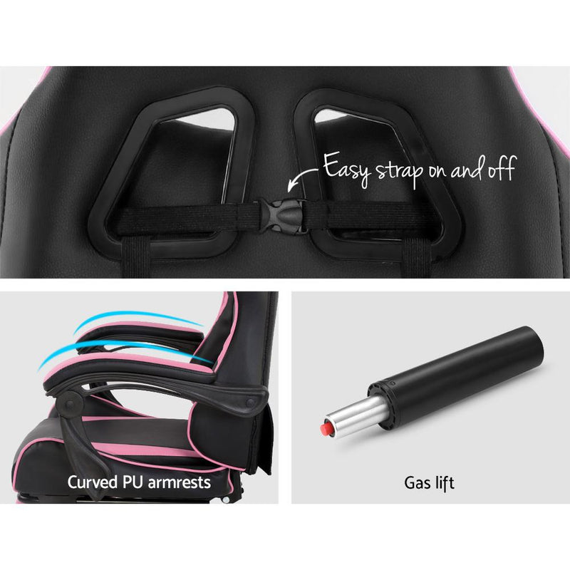 Artiss Office Chair Gaming Chair Computer Chairs Recliner PU Leather Seat Armrest Black Pink - Payday Deals