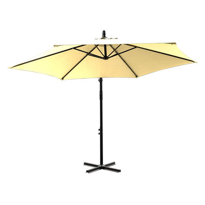3M Outdoor Umbrella Cantilever Cover Garden Patio Beach Umbrellas Crank Beige - Payday Deals