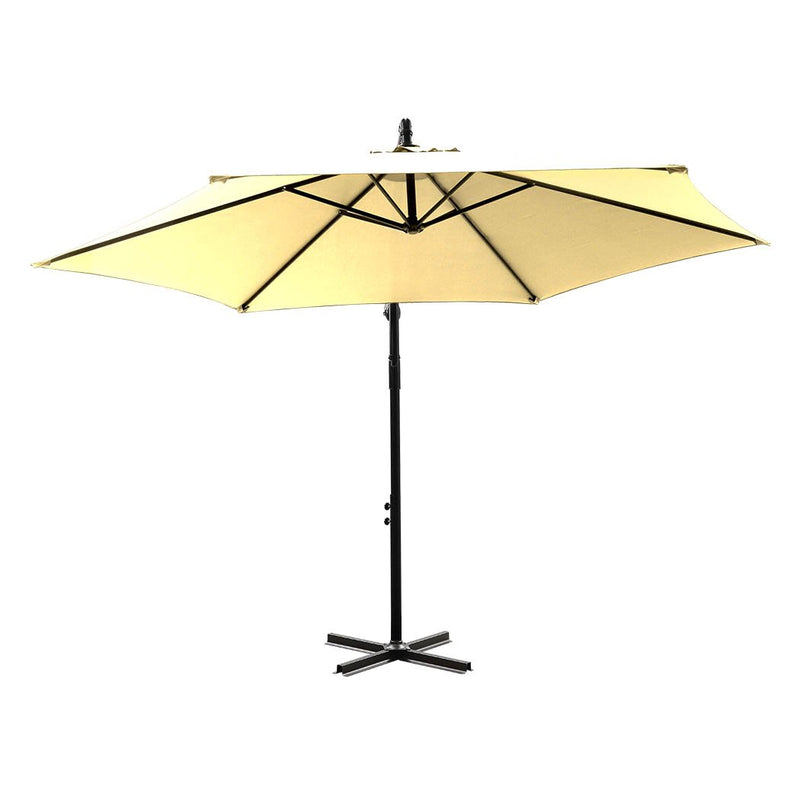 3M Outdoor Umbrella Cantilever Cover Garden Patio Beach Umbrellas Crank Beige - Payday Deals
