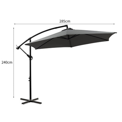 3M Outdoor Umbrella Cantilever Cover Garden Patio Beach Umbrellas Crank Grey - Payday Deals