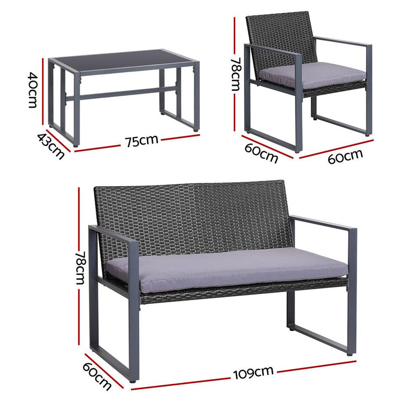 Gardeon 4PC Outdoor Furniture Patio Table Chair Black - Payday Deals