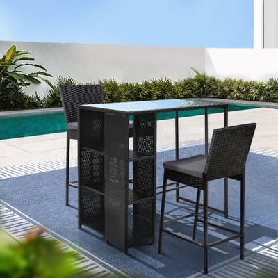 Gardeon 3 PCS Outdoor Bar Table Stools Set Patio Furniture Dining Chairs Wicker