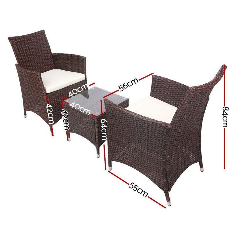 Gardeon 3 Piece Wicker Outdoor Furniture Set - Brown - Payday Deals