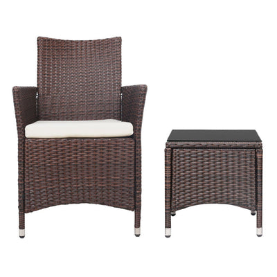 Gardeon 3pc Bistro Wicker Outdoor Furniture Set Brown - Payday Deals