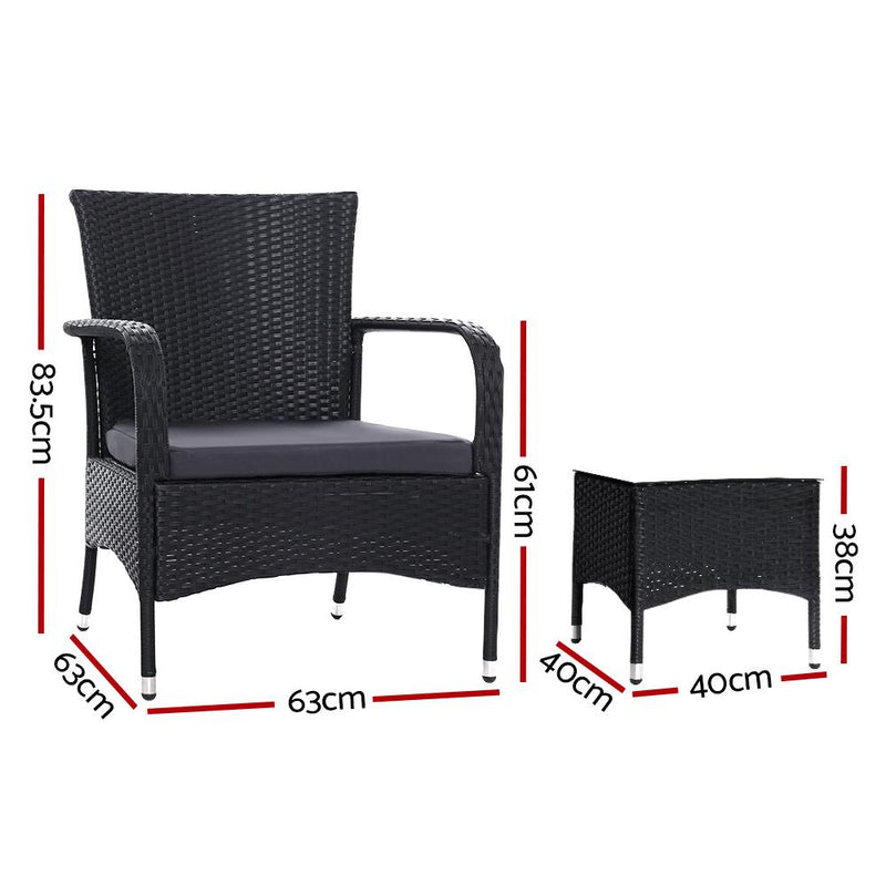 Outdoor Furniture Patio Set Wicker Outdoor Conversation Set Chairs Table 3PCS - Payday Deals