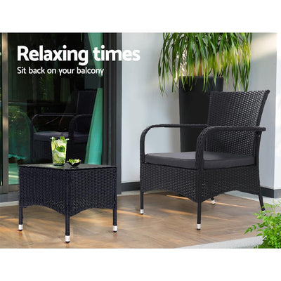 Outdoor Furniture Patio Set Wicker Outdoor Conversation Set Chairs Table 3PCS - Payday Deals