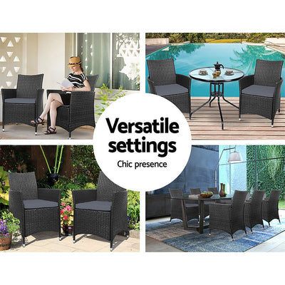 Set of 2 Outdoor Bistro Set Chairs Patio Furniture Dining Wicker Garden Cushion Gardeon - Payday Deals