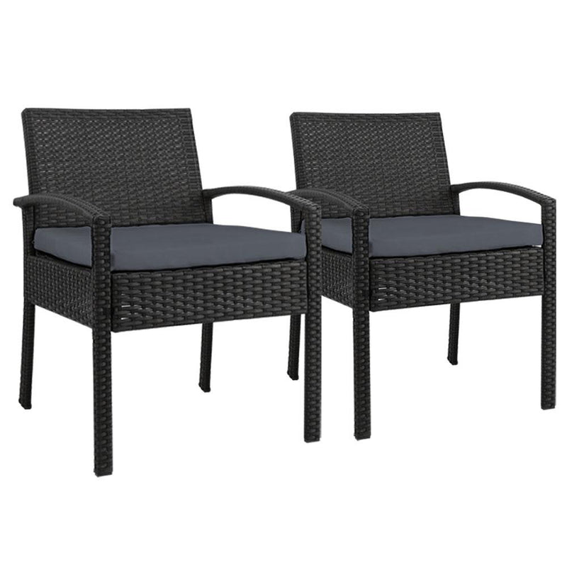 Set of 2 Outdoor Dining Chairs Wicker Chair Patio Garden Furniture Lounge Setting Bistro Set Cafe Cushion Gardeon Black - Payday Deals