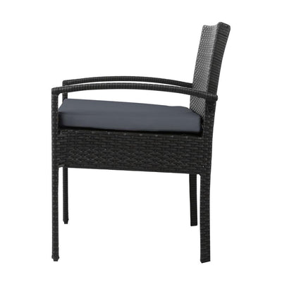 Set of 2 Outdoor Dining Chairs Wicker Chair Patio Garden Furniture Lounge Setting Bistro Set Cafe Cushion Gardeon Black - Payday Deals