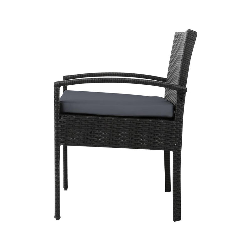 Gardeon Outdoor Furniture Dining Chairs Wicker Garden Patio Cushion Black 3PCS Sofa Set Tea Coffee Cafe Bar Set - Payday Deals
