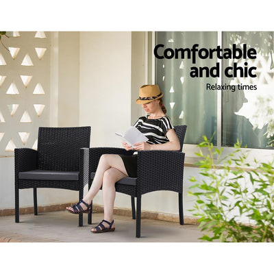 Gardeon Outdoor Bistro Chairs Patio Furniture Dining Chair Wicker Garden Cushion Tea Coffee Cafe Bar Set - Payday Deals