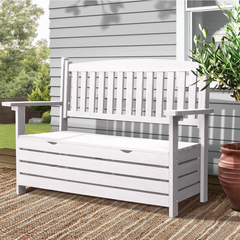 Gardeon Outdoor Storage Bench Box Wooden Garden Chair 2 Seat Timber Furniture White - Payday Deals