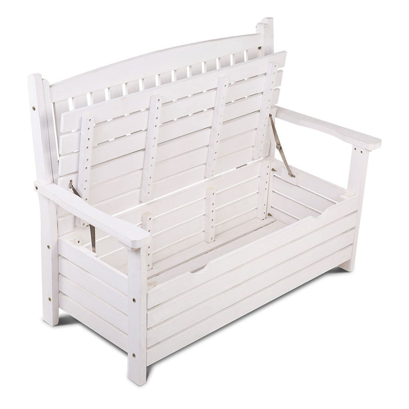 Gardeon Outdoor Storage Bench Box Wooden Garden Chair 2 Seat Timber Furniture White - Payday Deals