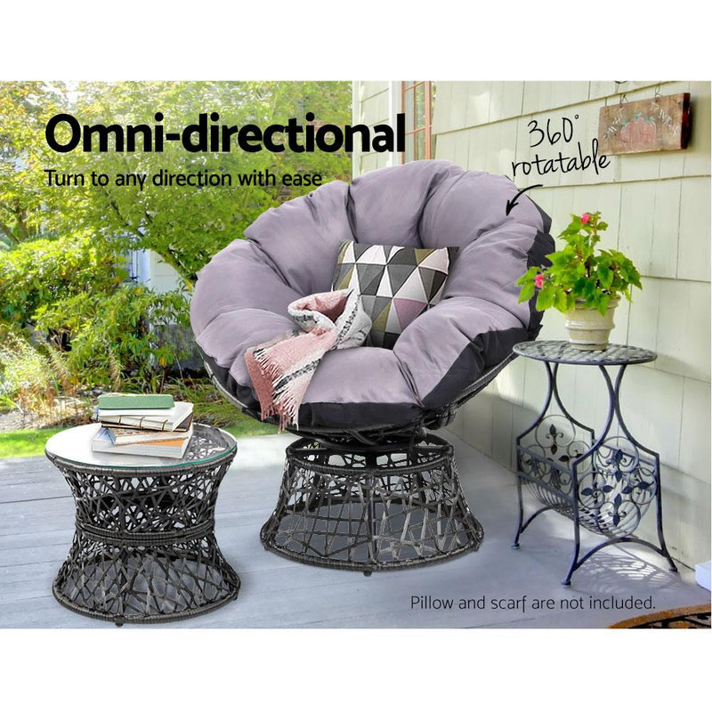 Gardeon Outdoor Papasan Chairs Table Lounge Setting Patio Furniture Wicker Black - Payday Deals