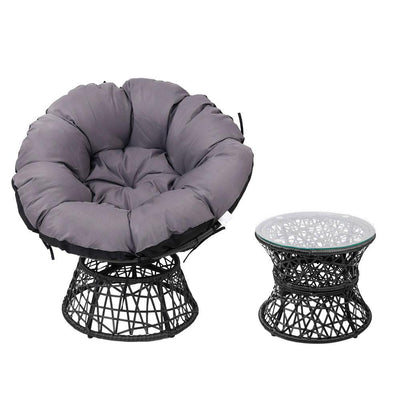 Gardeon Outdoor Lounge Setting Papasan Chairs Table Patio Furniture Wicker Black - Payday Deals