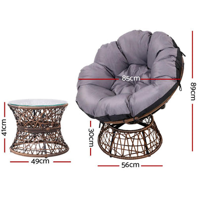 Gardeon Outdoor Lounge Setting Papasan Chairs Table Patio Furniture Wicker Brown - Payday Deals