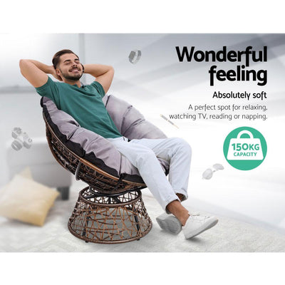 Gardeon Outdoor Lounge Setting Papasan Chairs Table Patio Furniture Wicker Brown - Payday Deals