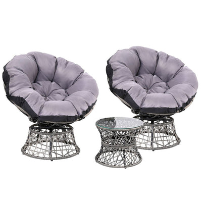 Gardeon Outdoor Lounge Setting Papasan Chairs Table Patio Furniture Wicker Grey - Payday Deals