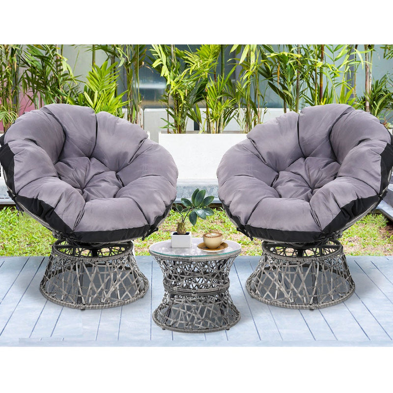 Gardeon Outdoor Lounge Setting Papasan Chairs Table Patio Furniture Wicker Grey - Payday Deals