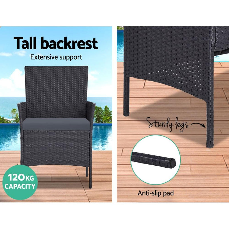 Gardeon 4-piece Outdoor Lounge Setting Wicker Patio Furniture Dining Set Black - Payday Deals