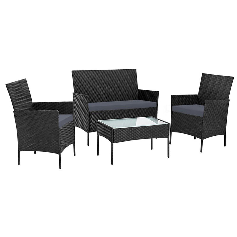 Gardeon Outdoor Furniture Lounge Setting Wicker Patio Dining Set w/Storage Cover Black - Payday Deals