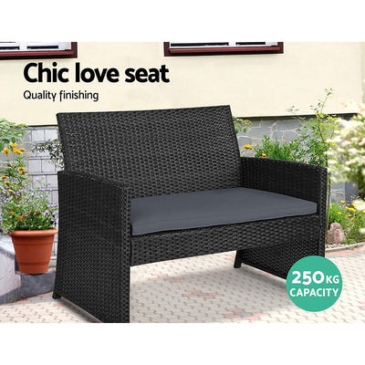 Gardeon Rattan Furniture Outdoor Lounge Setting Wicker Dining Set w/Storage Cover Black - Payday Deals