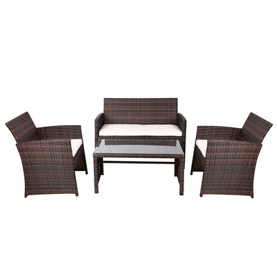 Gardeon Rattan Furniture Outdoor Lounge Setting Wicker Dining Set w/Storage Cover Brown - Payday Deals