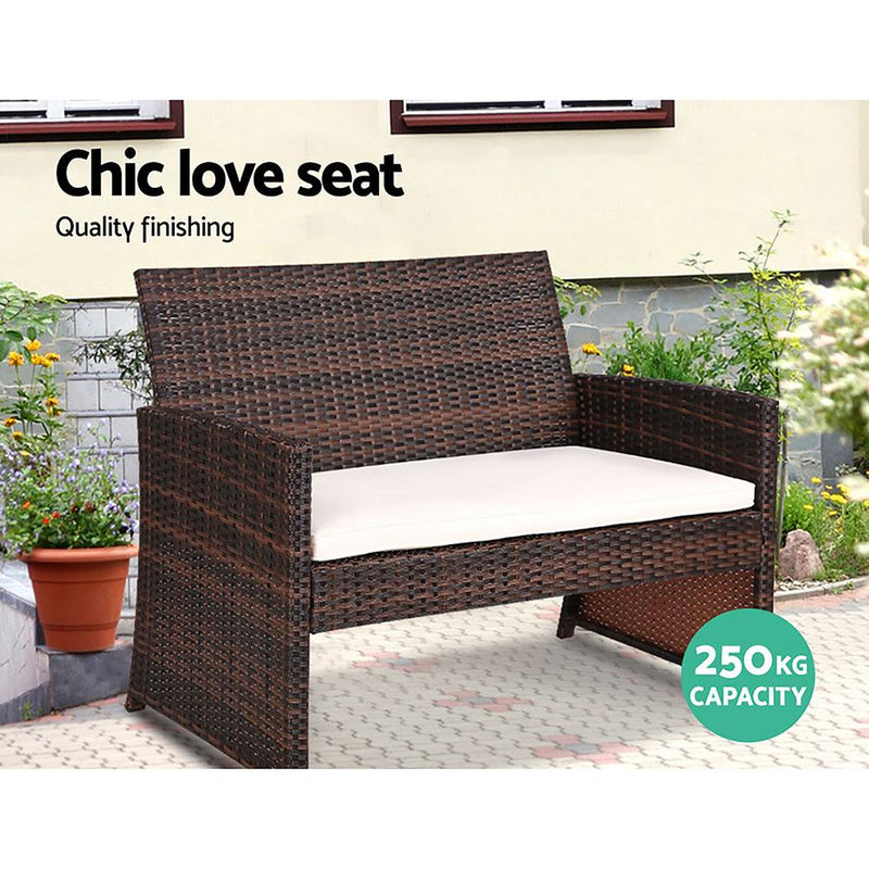 Gardeon Rattan Furniture Outdoor Lounge Setting Wicker Dining Set w/Storage Cover Brown - Payday Deals