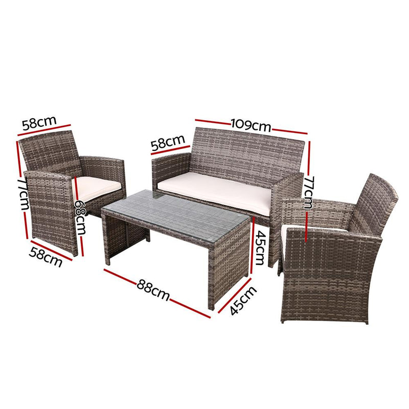 Gardeon Rattan Furniture Outdoor Lounge Setting Wicker Dining Set w/Storage Cover Mixed Grey - Payday Deals