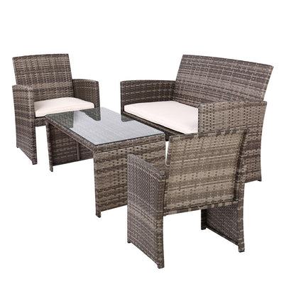 Gardeon Rattan Furniture Outdoor Lounge Setting Wicker Dining Set w/Storage Cover Mixed Grey - Payday Deals