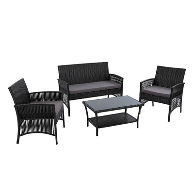 Gardeon 4 PCS Outdoor Furniture Lounge Setting Wicker Dining Set Black - Payday Deals
