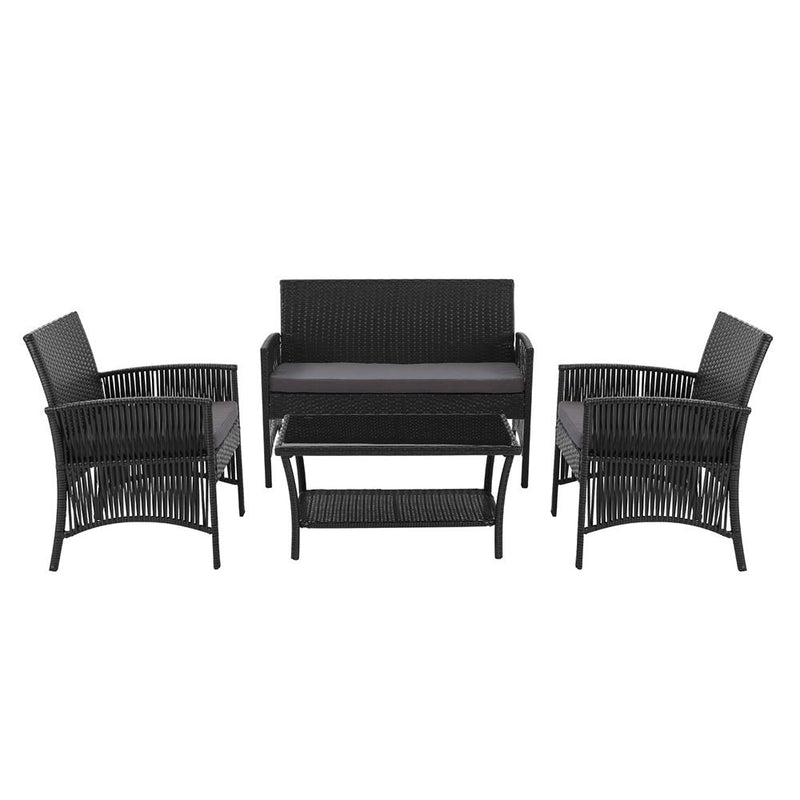 Gardeon 4 PCS Outdoor Furniture Lounge Setting Wicker Dining Set Black - Payday Deals