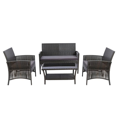 Gardeon 4 PCS Outdoor Furniture Lounge Setting Wicker Dining Set Grey - Payday Deals